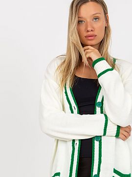 Cardigan Rue Paris  Long-sleeved cardigan with button closure, slip pockets on the sides. Sweater with contrast trim.