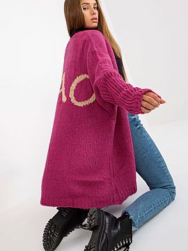 Cardigan Och Bella  Cardigan with long wide sleeves, unbuttoned. Contrasting lettering on the back.