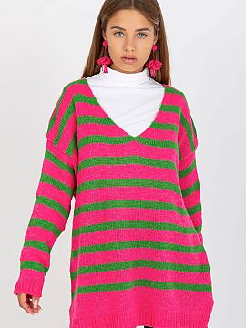 Jumper Och Bella  Women\'s sweater with colorful stripes, long sleeves and a v-neck.