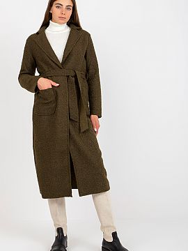 Coat Och Bella  Women\'s coat with long sleeves and patch slip pockets. The coat is unlined, buttoned, with a tie belt.