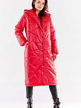Coat awama  Long quilted coat with pockets, fastened with press studs. It has a large hood, which can protect against rain and wind. It will be perfect 