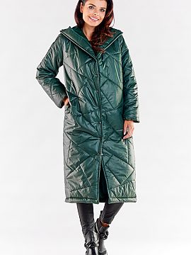 Coat awama  Long quilted coat with pockets, fastened with press studs. It has a large hood, which can protect against rain and wind. It will be perfect 
