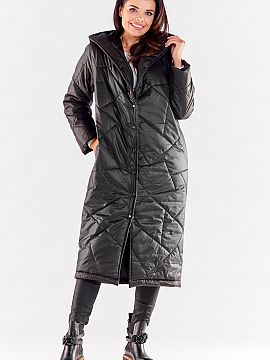 Coat awama  Long quilted coat with pockets, fastened with press studs. It has a large hood, which can protect against rain and wind. It will be perfect 