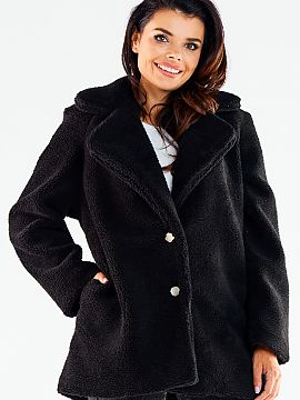 Coat awama  Coat of nice material reaching to the hips, with slip pockets. Fastening with two decorative buttons. Lightly insulated, with a fabric linin