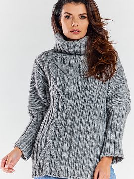 Turtleneck awama  Warm women\'s sweater with long sleeves and turtleneck. Turtleneck with decorative plaid embellishments. Slits on the sides.