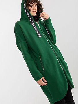 Sweatshirt Relevance  Women\'s sweatshirt with an extended cut, long sleeves and a hood. The sweatshirt is zippered, with slip pockets on the sides also zippered.