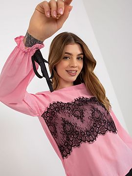 Blouse Lakerta  A formal blouse with long sleeves, decorative lace and binding. A perfect choice for many occasions.