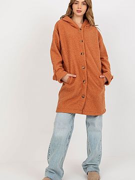 Coat Relevance  Long sleeve plush coat with button closure. Coat with hood and slip pockets. Coat unlined and uninsulated.