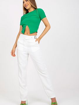 Trousers Xsapienza  Long women\'s pants with straight legs and a high waist. The pants are fastened with a zipper and buttons. There is a sewn-in belt at the wa