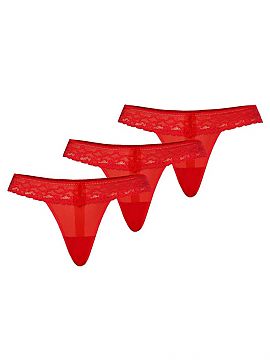 Set Teyli  A set of women\'s thongs, sexy and tempting to the male eye, in juicy red. Tripacks of red thongs are often purchased by men for their chose