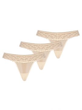 Set Teyli  A set of sexy women\'s thongs in beige color, which blends with skin tone and is invisible from under white clothes. The thong tripacks are 