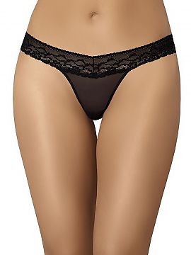 T-backs Teyli  Lace and mesh thong in black. The lace is sewn into the waistband. On the front and back there is a transparent, delicate and pleasant to th