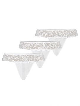Set Teyli  A multi-pack of white thongs, made of stretch lace with a rose motif combined with a delicate mesh triangle-shaped front. The lace wraps aro