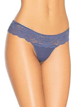 T-backs Teyli  Women\'s navy blue thongs. They are made of lace, which is located at the top and connected to a mesh lined with cotton around the crotch an
