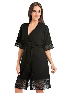 Bathrobe Teyli  Women\'s bathrobe in black made of high-quality fabric. It is very breathable and nice to the touch. Washed at the right temperature, it ret