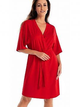 Bathrobe Teyli  Red women\'s bathrobe in juicy red color. It is made of high-quality, breathable viscose, which is pleasant to the touch and to the female b