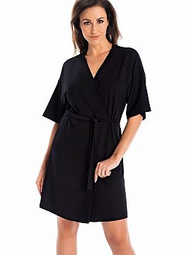 Bathrobe Teyli  Women\'s bathrobe in black color. It is made of high-quality viscose, delicate, airy and pleasant for the female body. The hoodless bathrobe