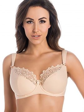 Semi-soft Teyli  Eco exclusive cotton bra in the color of natural beige. The semi-padded or semi-soft bra is made of delicate high-quality cotton and high-qu