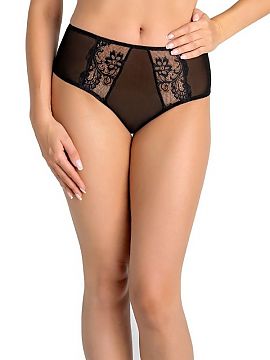 Shorts Teyli  Estel women\'s shorts panties in black. Made of thin mesh, combined with elegant lace with a floral pattern. Around the legs and at the wais