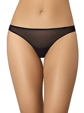 Brazilian style panties Teyli  Women\'s panties made of transparent mesh in black. They are simple, classic and very heavily cut in the front, which gives the effect of op
