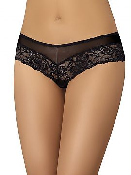 Brazilian style panties Teyli  Women\'s cotton panties in black, made of transparent mesh. They are sexy and combined with delicate lace, which is sewn on the front and ba