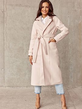 Coat Roco Fashion  The model is tied at the waist, has pockets in the front and a slit in the back. Tiered coat will be a perfect choice for any outfit and for