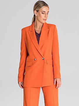 Jacket Figl  Introducing an elegant long sleeve blazer that impresses with its style. The double-breasted button closure adds chic and character. The jac