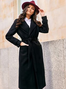 Coat Roco Fashion  The model is tied at the waist, has pockets in the front and a slit in the back. The lined tied coat will be an ideal choice for any outfit 