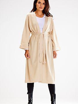 Cardigan awama  Long cardigan with wide sleeves and a tie belt. Made of soft material, perfect for many outfits.