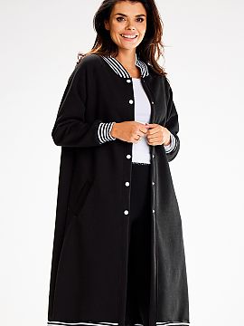 Sweatshirt awama  Long, straight sweatshirt with decorative striped ribbing, fastened with white press studs. Slip pockets on the sides.