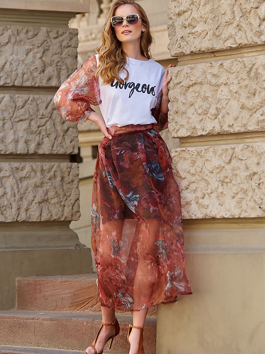  Long skirt model 145582 Makadamia 