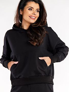 Sweatshirt Infinite You  Loose sweatshirt with long sleeves, hood and decorative stitching on the front. A large kangaroo pocket on the front.