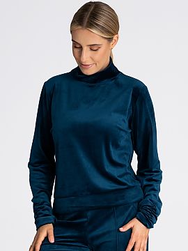 Sweatshirt Figl  Blouse for women sewn from velour. It has a turtleneck and long sleeves finished with an elastic crease at the bottom.