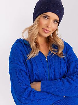 Cap AT  Warm winter women\'s beanie hat with cashmere, with decorative rhinestone application.
