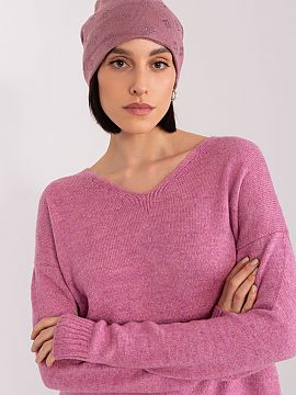 Cap AT  Warm winter women\'s beanie hat with cashmere, with decorative rhinestone application.