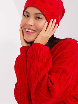 Cap AT  Warm winter women\'s beanie hat with cashmere, with decorative rhinestone application.
