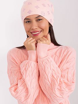 Cap AT  Warm winter women\'s beanie hat with cashmere, with decorative rhinestone application.