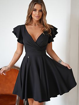 Cocktail dress Bicotone  Girlish model, slightly flared, finished with beautiful ruffles on the sleeves. The dress is fastened with a covered zipper, has a lining. C