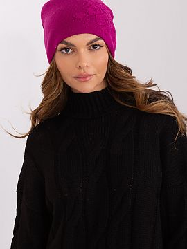 Cap AT  Warm winter women\'s beanie hat with cashmere, with decorative rhinestone application.