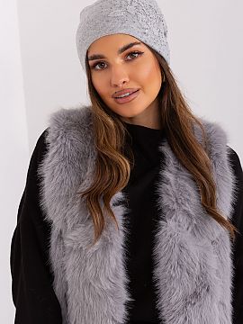 Cap AT  Warm winter women\'s beanie hat with cashmere, with decorative rhinestone application.