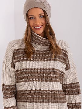 Cap AT  Warm winter women\'s beanie hat with cashmere, with decorative rhinestone application.