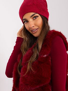 Cap AT  Warm winter women\'s beanie hat with cashmere, with decorative rhinestone application.