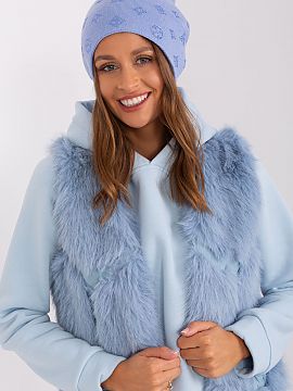 Cap AT  Warm winter women\'s beanie hat with cashmere, with decorative rhinestone application.