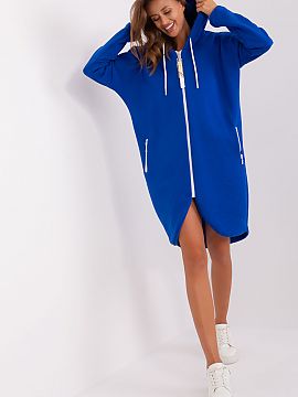 Sweatshirt Relevance  Women\'s sweatshirt with an extended cut, long sleeves and a hood. The sweatshirt is zippered, with slip pockets on the sides also zippered.