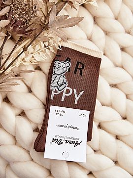 Socks Step in style  Women\'s ankle socks are ideal for colder days. Made mainly of cotton. Decorated with a teddy bear and an inscription. They will work great 