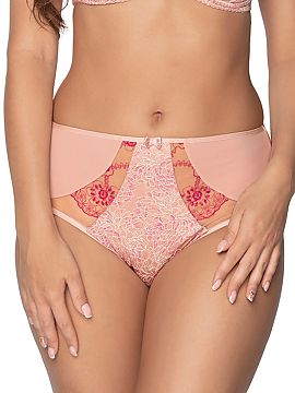 Panties Gaia  Feminine panties in pink color.
 - higher-waisted model
 - are made of smooth knit fabric
 - embroidered and patterned knit inserts on th