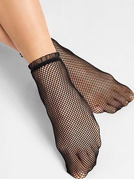Socks Fiore  Openwork cabaret socks with a small mesh. They are distinguished by a decorative organza lace sewn around the ankle. Extremely flexible and 