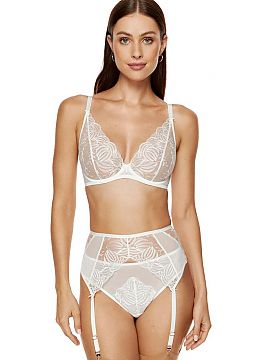 Belt Gorteks  Cream garter belt perfect for a wedding celebration. Elegant, shimmering embroidery on the front of the belt. Three-row hook-and-eye closure
