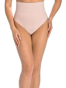 T-backs Teyli  High under bust shaping thong in beige color. They are made of material that models the figure, masks its imperfections, protruding tummy an