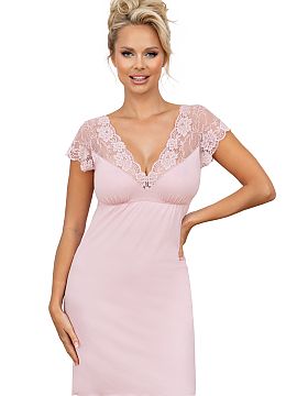 Nightshirt Donna  Nightgown with an elegant design, made of delicate viscose, providing comfort and convenience. The V-neckline and top finished with subtle l
